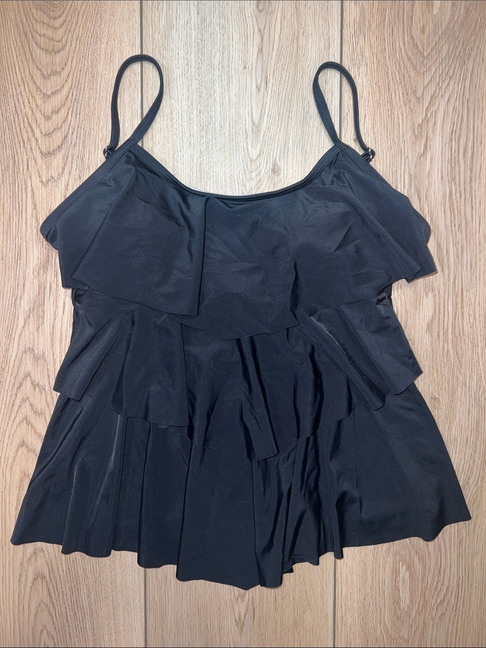 Black Ruffle Swim Cami with Adjustable Straps